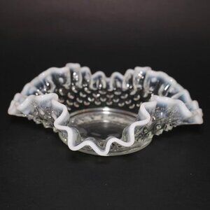 Antique White Opalescent Hobnail Moonstone Vintage Bowl with Ruffled Edges